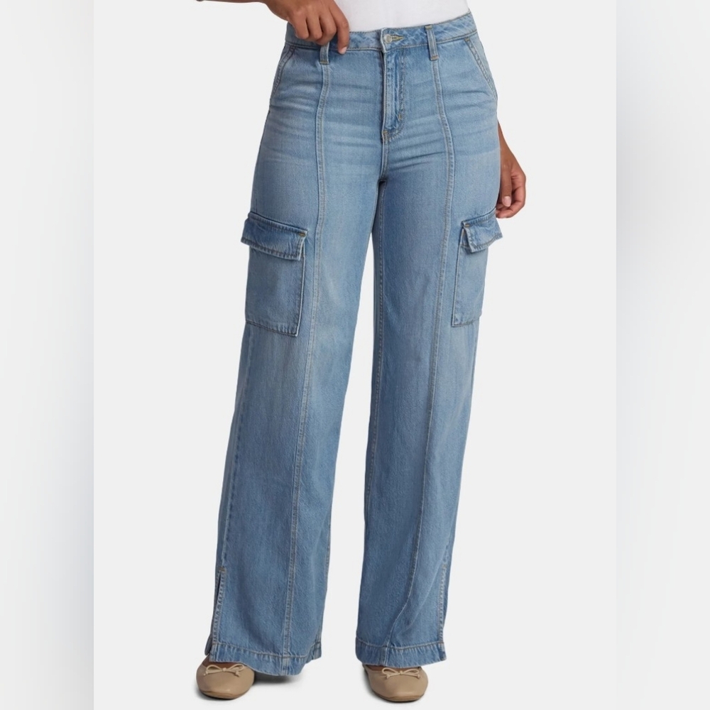 NEW Time And Tru Women's High Rise Wide Leg Cargo Jeans Size 14